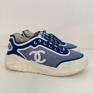 Chanel Blue White Logo Sneakers Size 42 Preowned
